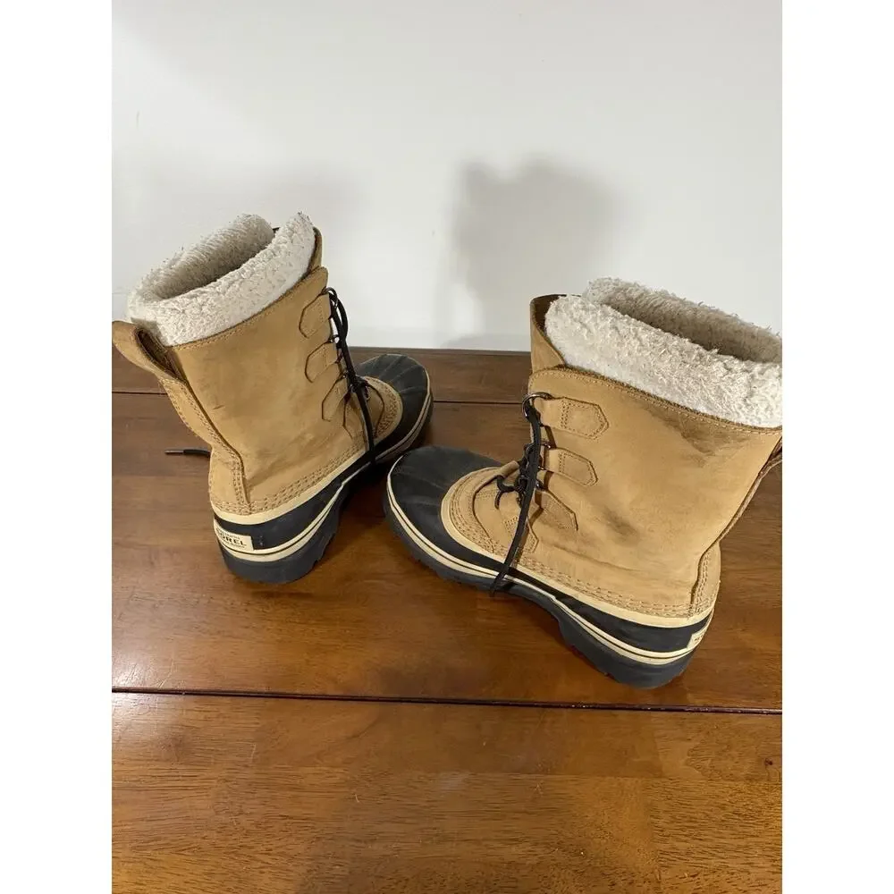 Sorel Men’s Waterproof Leather Snow Boots Faux Fur Lined Tan/Black US 7